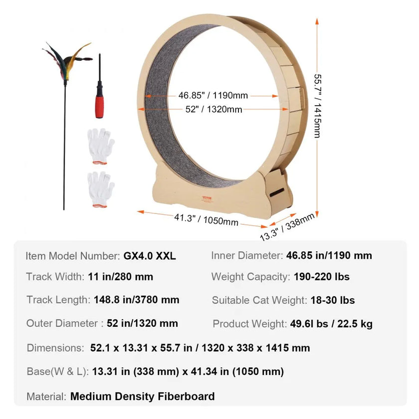 VEVOR Wooden Cat Exercise Wheel 52