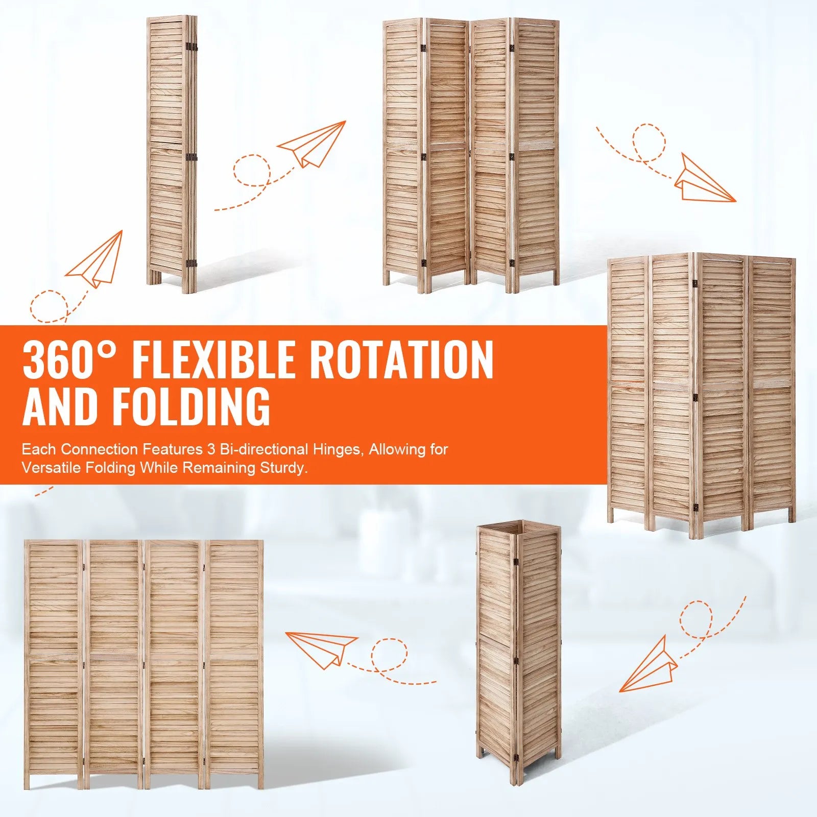 VEVOR Wood Room Divider Wooden Privacy Screen 4 Panel Room Separation Divider