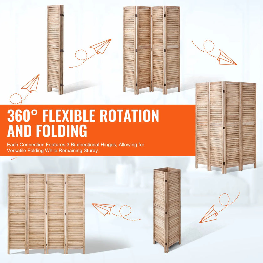 VEVOR Wood Room Divider Wooden Privacy Screen 4 Panel Room Separation Divider
