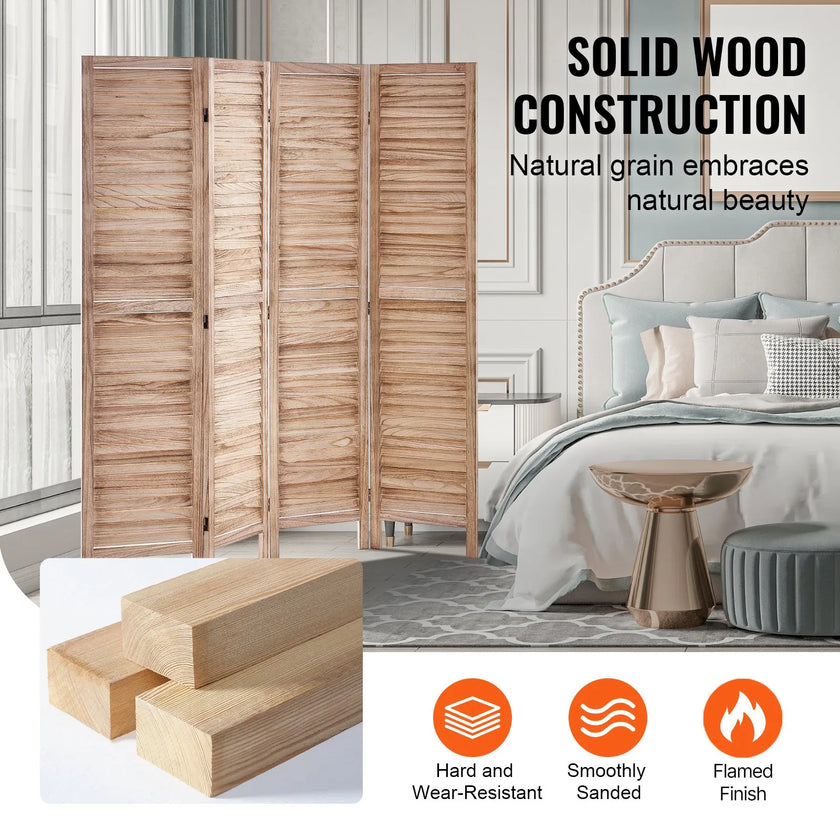 VEVOR Wood Room Divider Wooden Privacy Screen 4 Panel Room Separation Divider