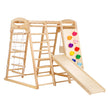 VEVOR Indoor Jungle Gym, 7-in-1 Toddler Indoor Playground, Wooden Toddler Climbing Toys Indoor with Wood & Rope Ladder, Net Ladder, Swing, Monkey Bar, Slide, Climbing Wall, 43 x 47.2 x 47in