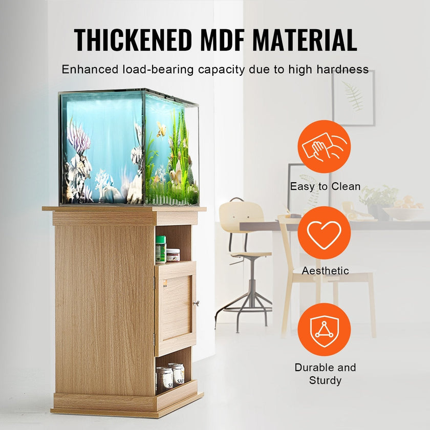VEVOR Aquarium Stand, 20 Gallon Fish Tank Stand, 25.2 x 15.7 x 28.3 in MDF Turtle Tank Stand, 167.6 lbs Load Capacity, Reptile Tank Stand with Storage, Cabinet and Hardware Kit, Basswood Color