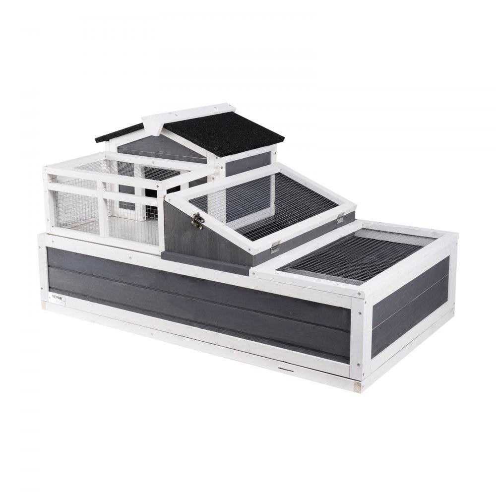 VEVOR Tortoise Habitat Wooden Tortoise House Indoor/Outdoor 3-Room 44x25.6x24in