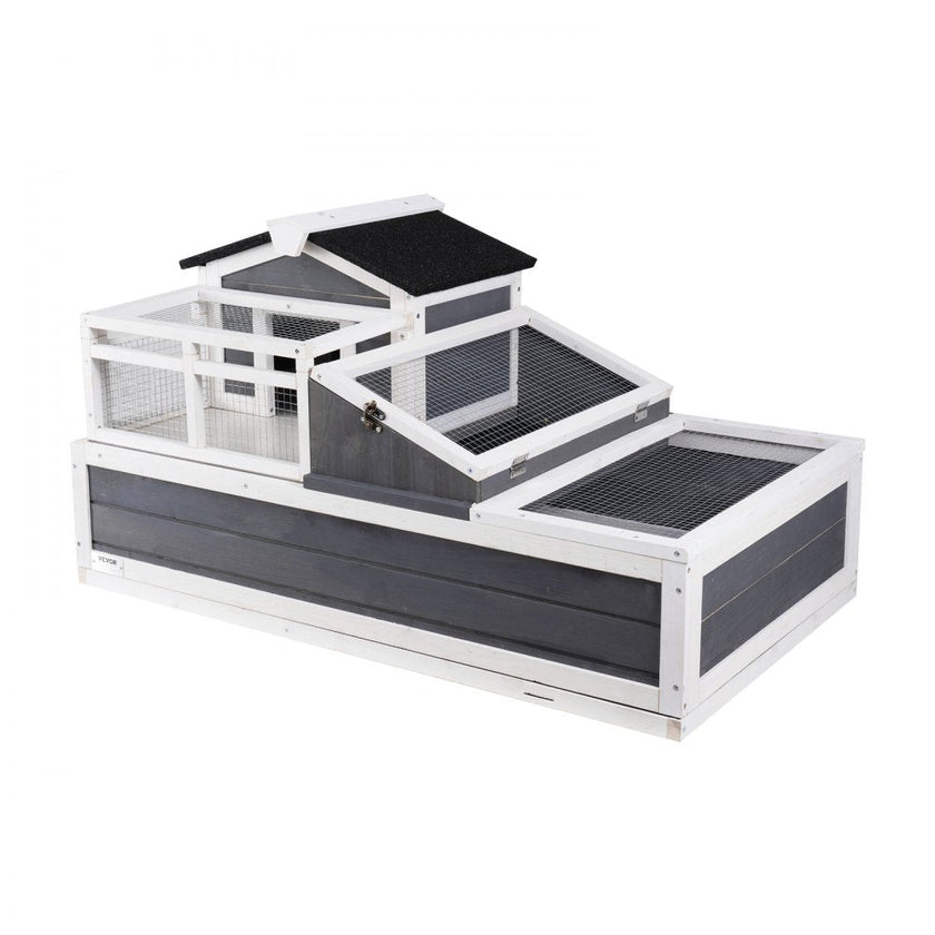 VEVOR Tortoise Habitat Wooden Tortoise House Indoor/Outdoor 3-Room 44x25.6x24in