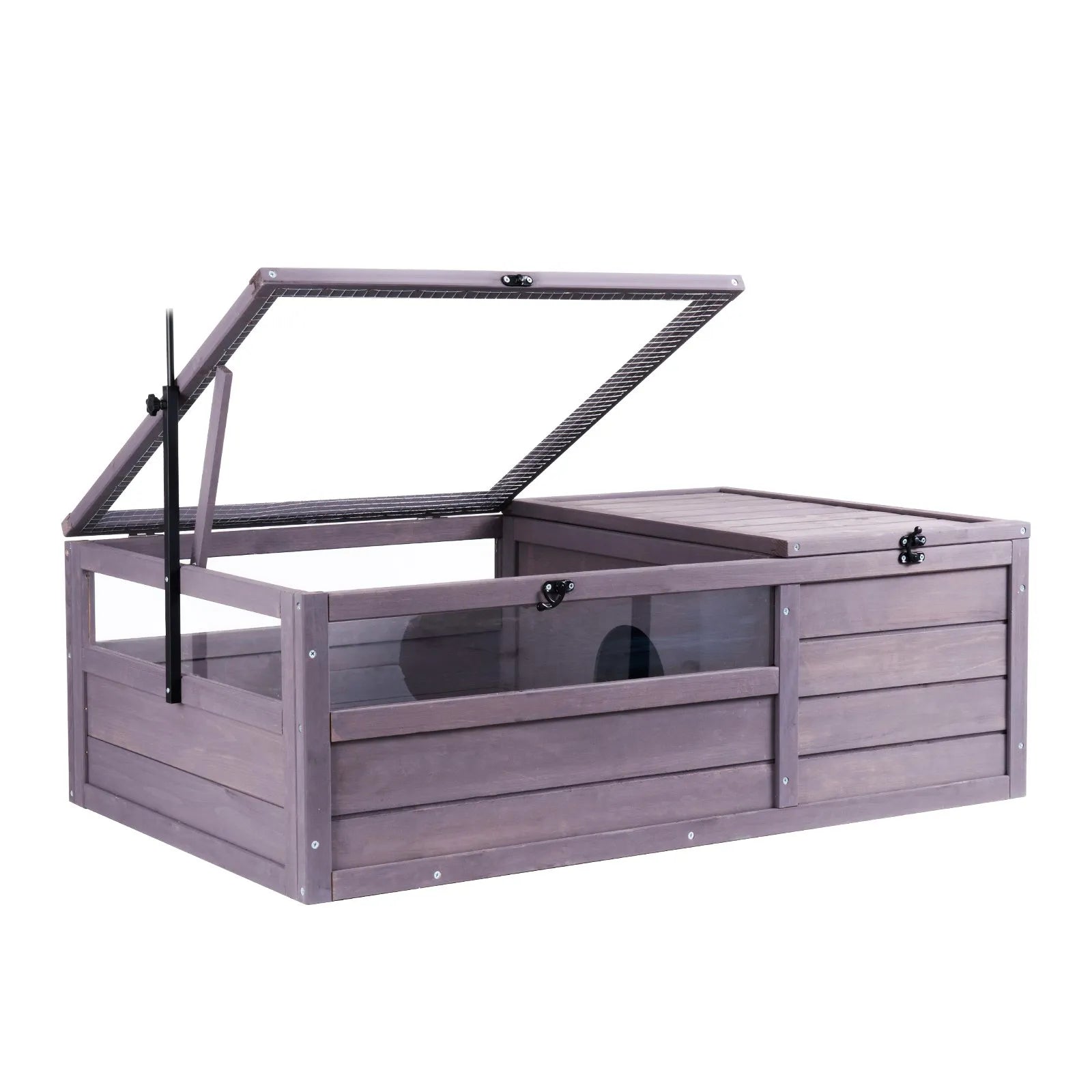 VEVOR Tortoise Habitat Wooden Tortoise House Indoor & Outdoor 2-Room 38x24x13in
