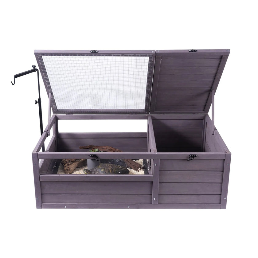 VEVOR Tortoise Habitat Wooden Tortoise House Indoor & Outdoor 2-Room 38x24x13in