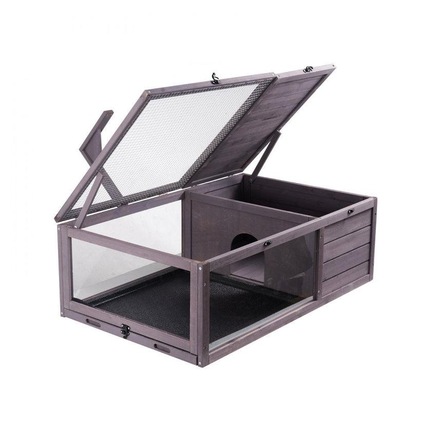VEVOR Tortoise Habitat Wooden Tortoise House Indoor & Outdoor 2-Room 38x24x13in