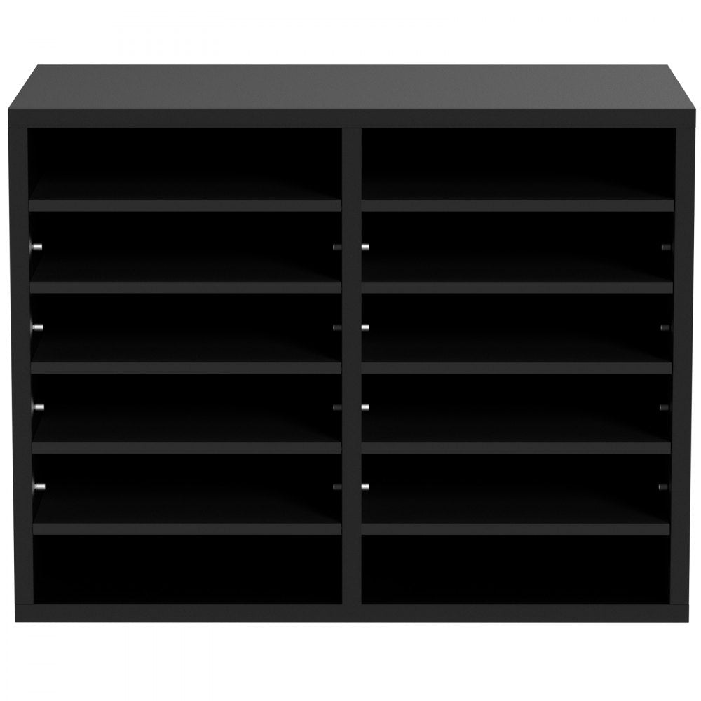 VEVOR Wood Literature Organizer, 12 Compartments, File Sorter with Removable Shelves, Mailboxes Slot for Office Home Classroom Mailrooms Organization, EPA Certified, Black