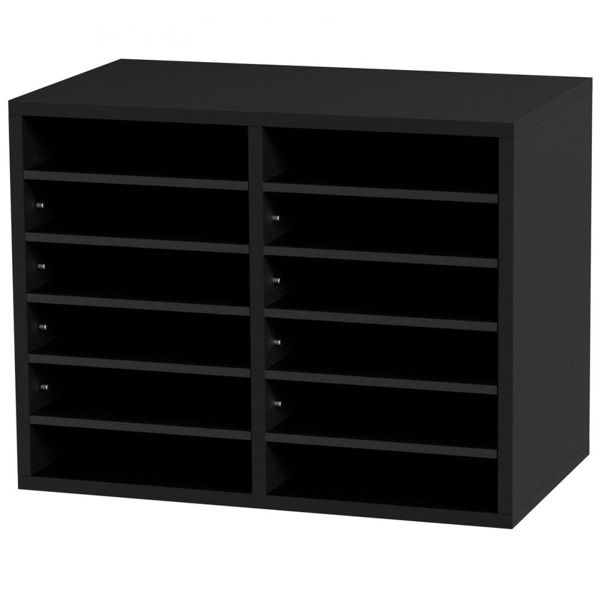 VEVOR Wood Literature Organizer, 12 Compartments, File Sorter with Removable Shelves, Mailboxes Slot for Office Home Classroom Mailrooms Organization, EPA Certified, Black