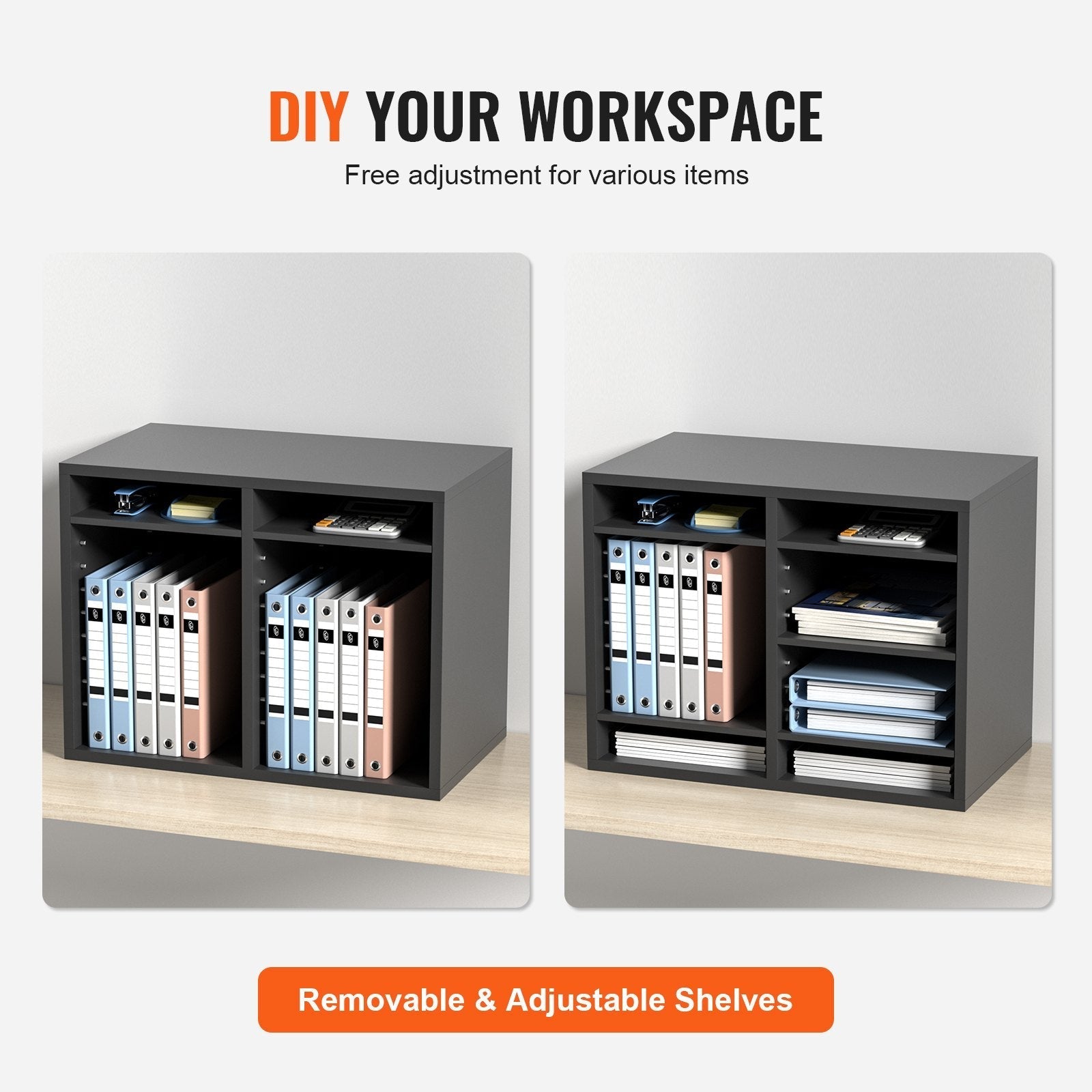 VEVOR Literature Organizers, 12 Compartments Office Mailbox with Adjustable Shelves, Wood Literature Sorter 20.4x12x16.1 inches for Office, Home, Classroom, Mailrooms Organization, EPA Certified Grey