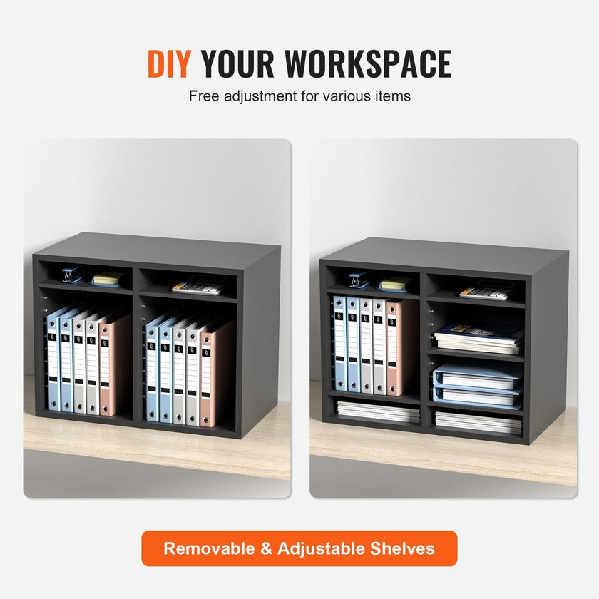 VEVOR Literature Organizers, 12 Compartments Office Mailbox with Adjustable Shelves, Wood Literature Sorter 20.4x12x16.1 inches for Office, Home, Classroom, Mailrooms Organization, EPA Certified Grey