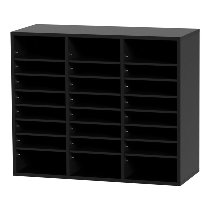 VEVOR Wood Literature Organizer, 24 Compartments, File Sorter with Removable Shelves, Mailboxes Slot for Office Home Classroom Mailrooms Organization, EPA Certified, Black