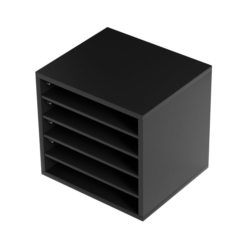 VEVOR Literature Organizers, 5 Compartments Office Mailbox with Adjustable Shelves, Wood Literature Sorter 13.9x12x13 inches for Office, Home, Classroom, Mailrooms Organization, EPA Certified, Black