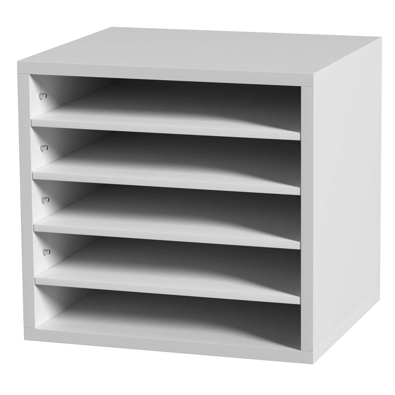VEVOR Literature Organizers, 5 Compartments Office Mailbox with Adjustable Shelves, Wood Literature Sorter 13.9x12x13 inches for Office, Home, Classroom, Mailrooms Organization, EPA Certified, White