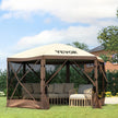 VEVOR Camping Gazebo Tent, 12'x12', 6 Sided Pop-up Canopy Screen Tent for 8 Person Camping, IPX3 Waterproof Screen Shelter w/Portable Storage Bag, Ground Stakes, Mesh Windows, Brown & Beige