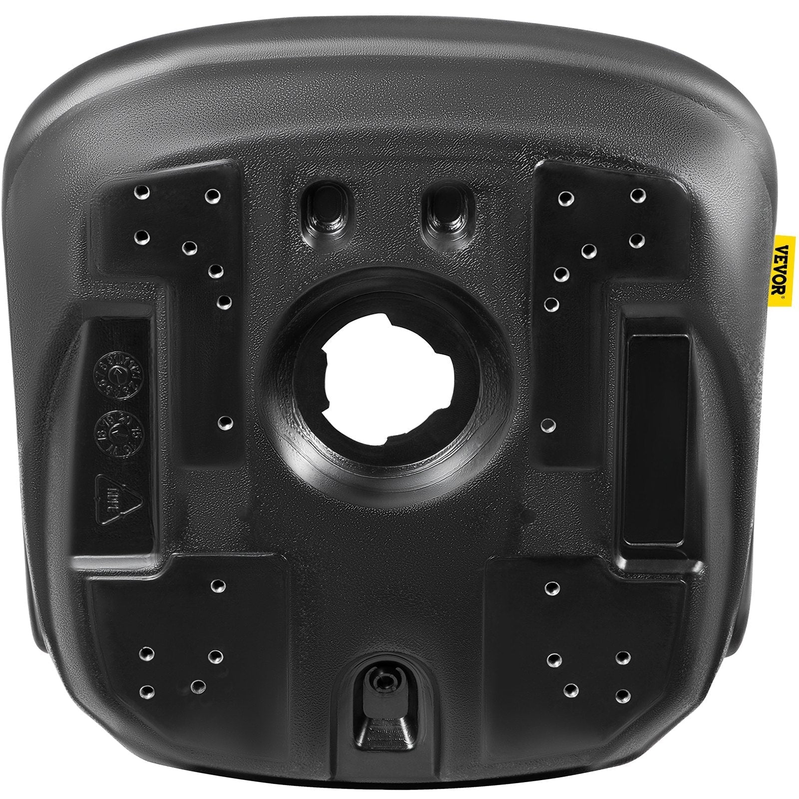 VEVOR Universal Tractor Seat Replacement, Compact High Back Mower Seat, Black Vinyl Forklift Seat, Central Drain Hole Skid Steer Seat with Mounting Bolt Patterns of 8