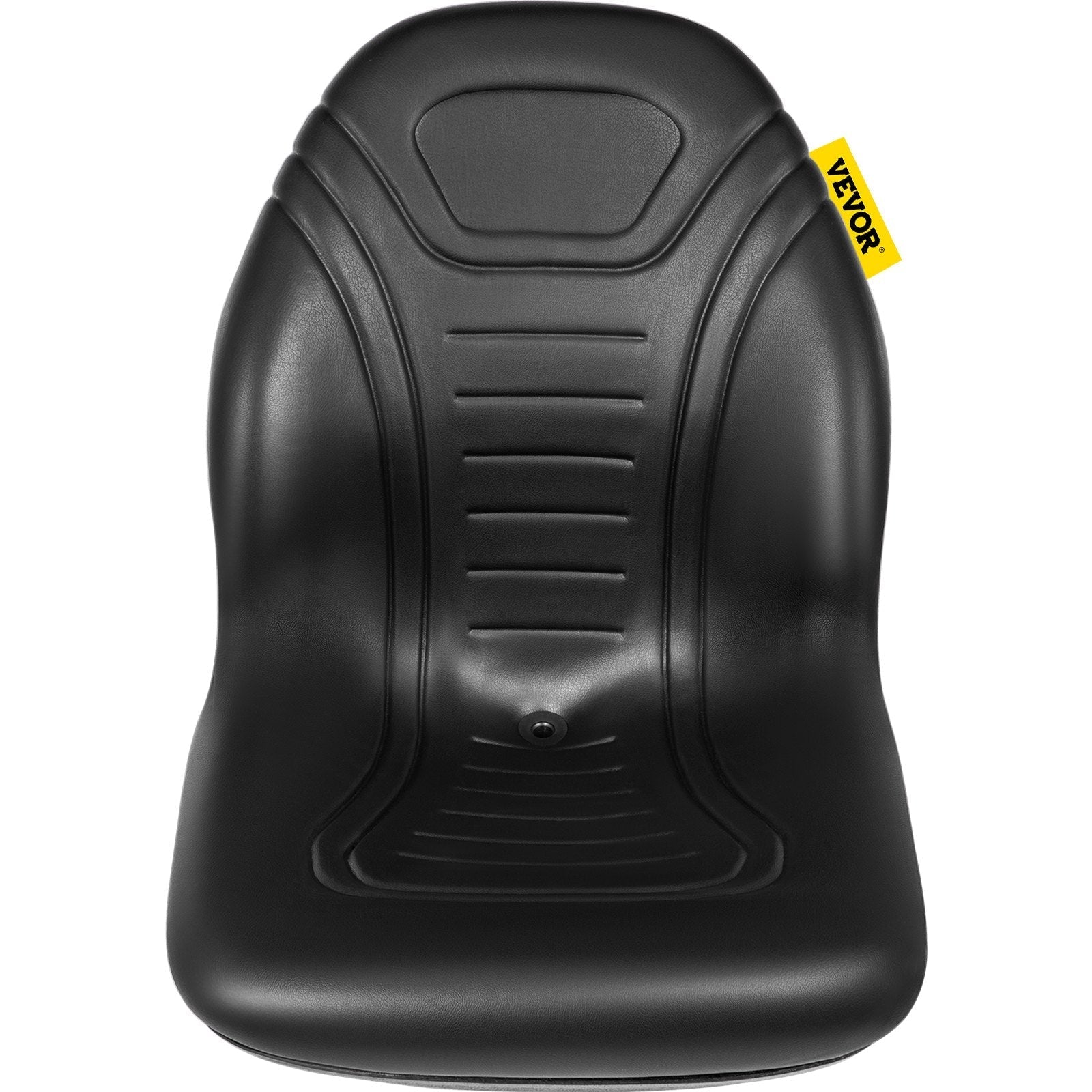 VEVOR Universal Tractor Seat Replacement, Compact High Back Mower Seat, Black Vinyl Forklift Seat, Central Drain Hole Skid Steer Seat with Mounting Bolt Patterns of 8