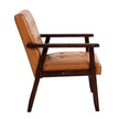 Mid Century Modern Accent Chair Upholstered PU Leather Armchair with Solid Wood Frame – Caramel Brown