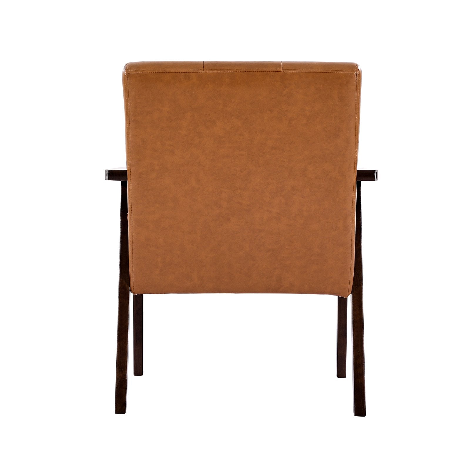 Mid Century Modern Accent Chair Upholstered PU Leather Armchair with Solid Wood Frame – Caramel Brown