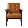 Mid Century Modern Accent Chair Upholstered PU Leather Armchair with Solid Wood Frame – Caramel Brown