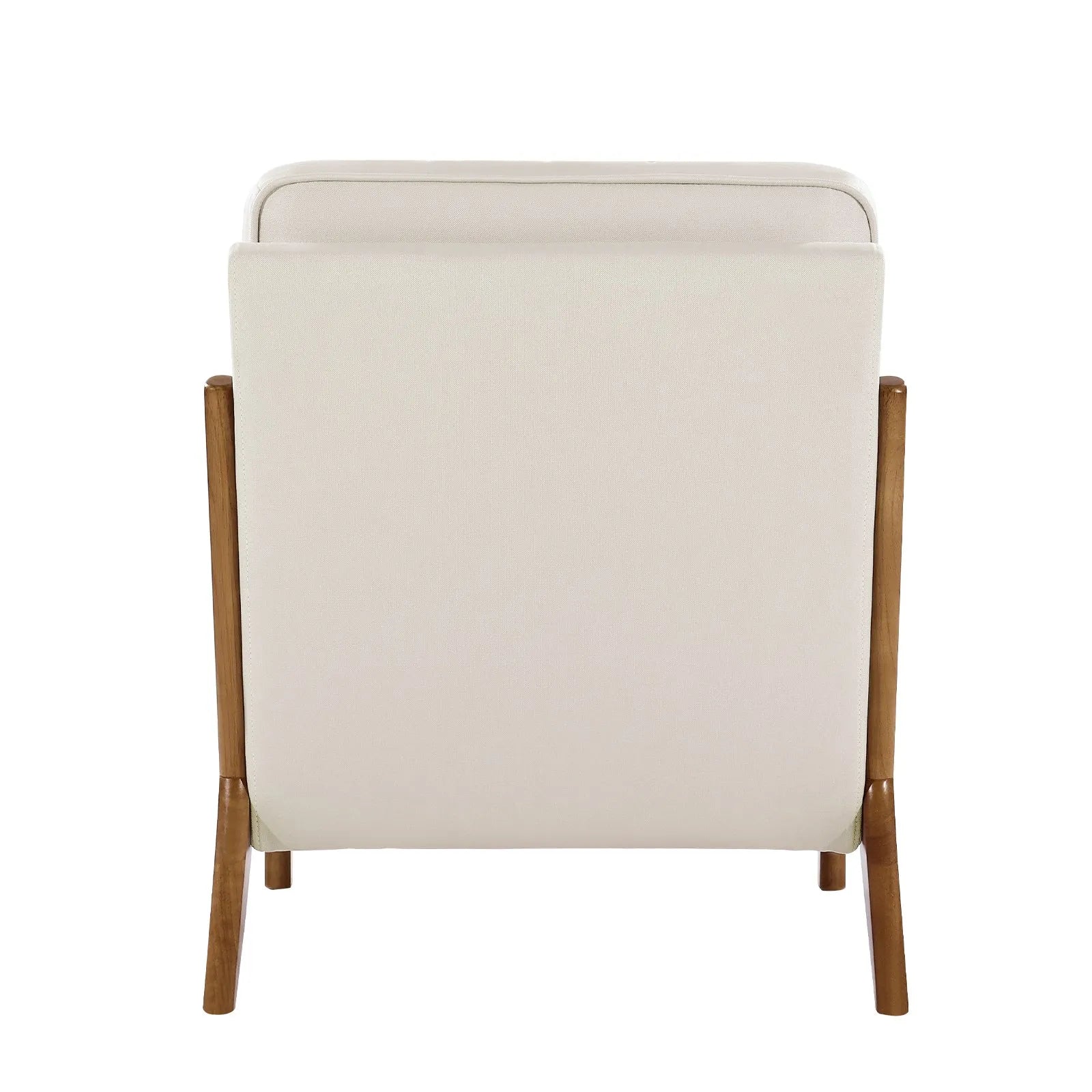 Mid Century Modern Linen Accent Chair with Solid Wood Frame and Thick Cushion – Beige & Brown