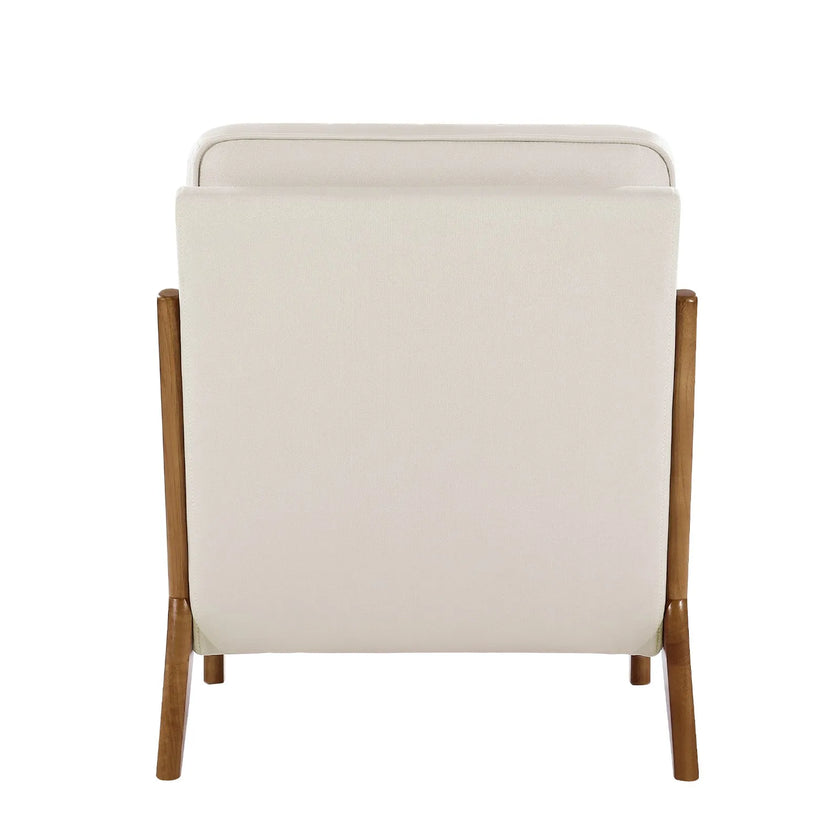 Mid Century Modern Linen Accent Chair with Solid Wood Frame and Thick Cushion – Beige & Brown