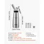 Professional 500ml Stainless Steel Whipped Cream Dispenser, 304 Stainless Steel Cream Whipper with 3 Decorating Nozzles & Cleaning Brush
