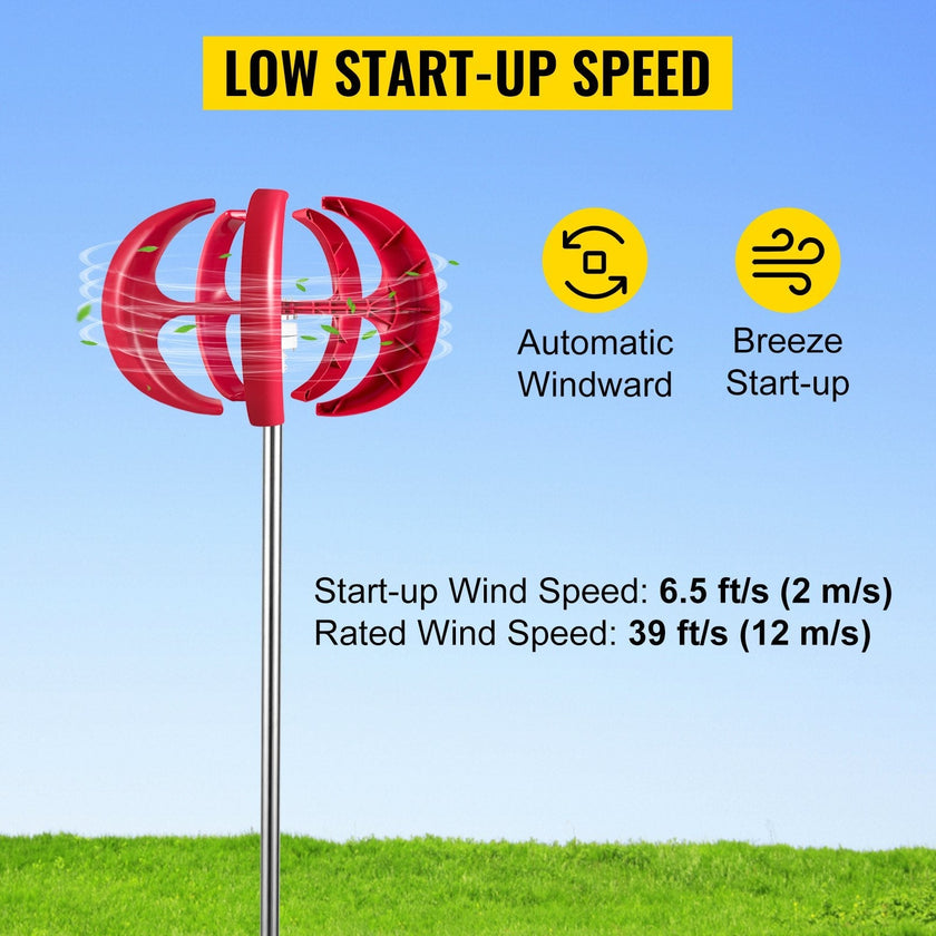 VEVOR Wind Turbine 400W 12V Wind Turbine Generator Red Lantern Vertical Wind Generator 5 Leaves Wind Turbine Kit Controller(400W 12V Red)