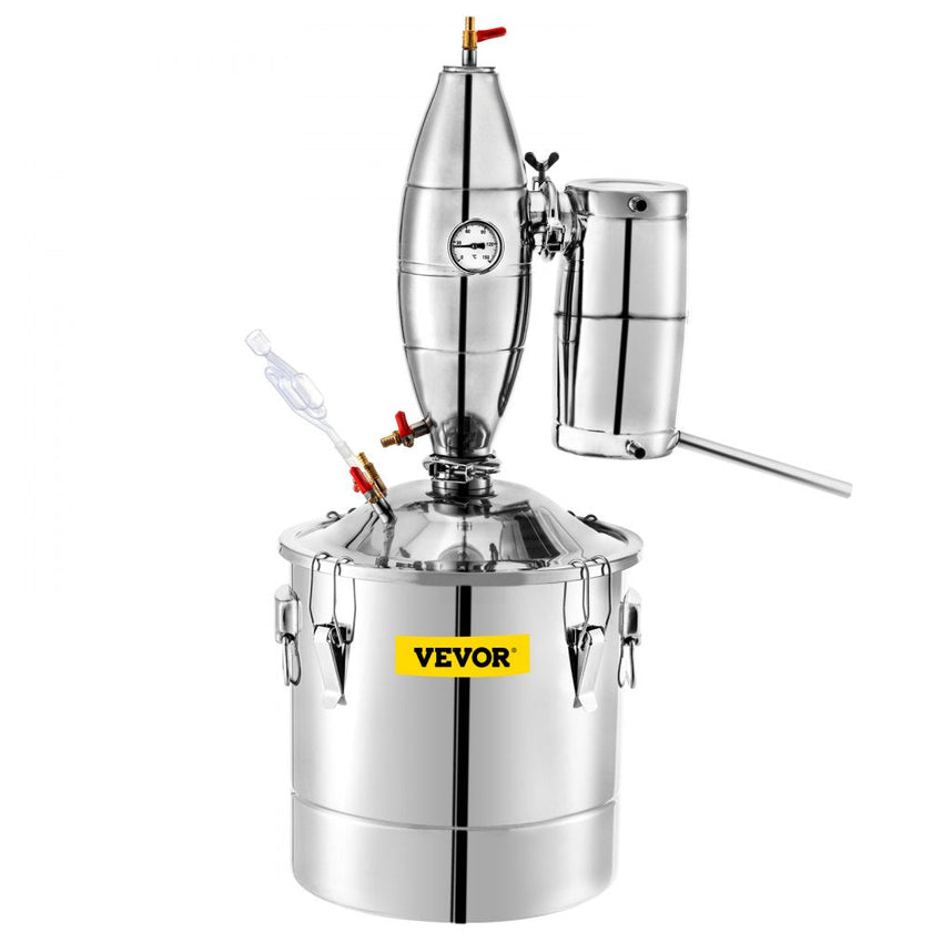 VEVOR 20L 5.28Gal Water Alcohol Distiller 304 Stainless Steel Moonshine Wine Making Boiler Home Kit with Thermometer for Whiskey Brandy Essential Oils