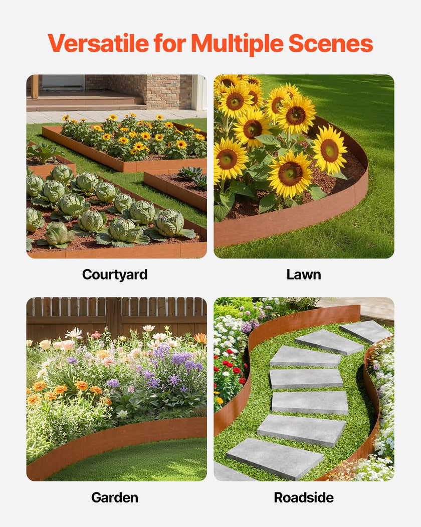 VEVOR Steel Landscape Edging 6 Packs 40 x 8in Weather-Resistant for Yard Lawn