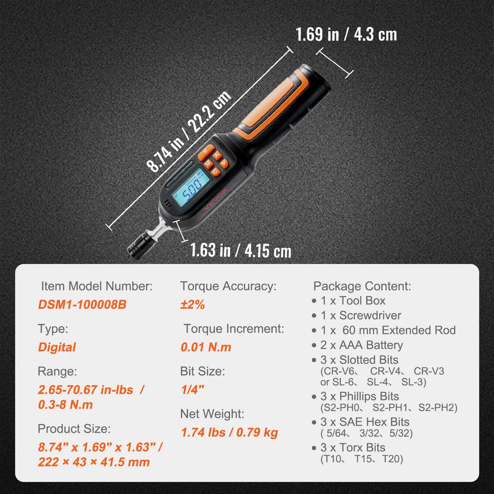 VEVOR Digital Torque Screwdriver, 1/4
