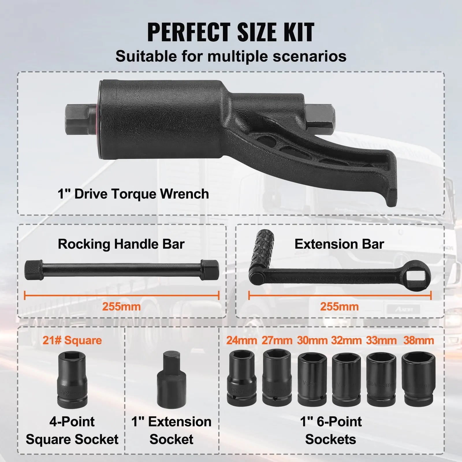 VEVOR Torque Multiplier, Heavy Duty Torque Multiplier Wrench Set, 1 Inch Drive Lug Nut Wrench Torque Multiplier, 1:58 4800N.m Lug Nut Remover, with 8 Sockets and Storage Case for Truck Trailer RV