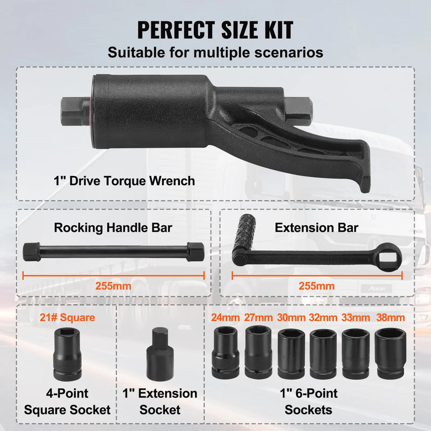 VEVOR Torque Multiplier, Heavy Duty Torque Multiplier Wrench Set, 1 Inch Drive Lug Nut Wrench Torque Multiplier, 1:58 4800N.m Lug Nut Remover, with 8 Sockets and Storage Case for Truck Trailer RV