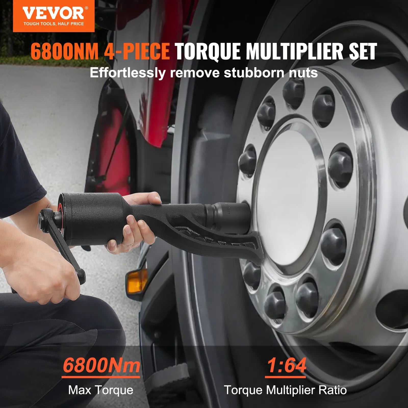 VEVOR Torque Multiplier, Heavy Duty Torque Multiplier Wrench Set, 1 Inch Drive Lug Nut Wrench Torque Multiplier, 1:64 6800N.m Lug Nut Remover, with 4 Sockets and Storage Case for Truck Trailer RV
