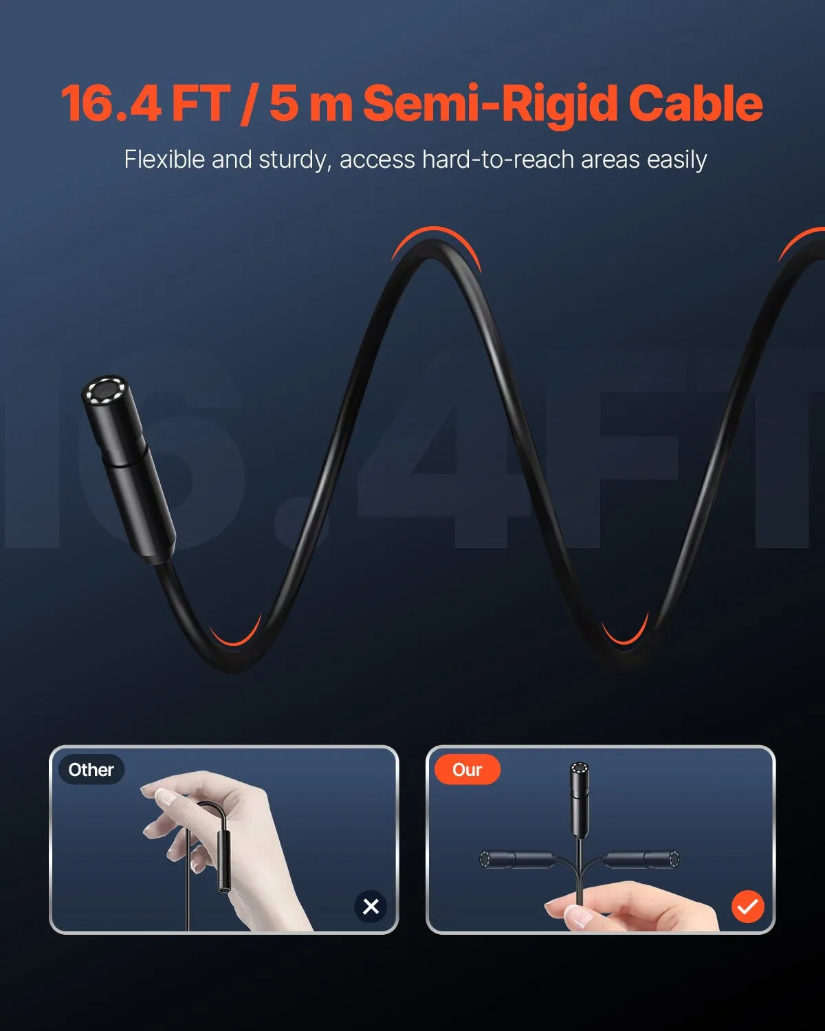 VEVOR Endoscope Camera 1920P HD Borescope for Android & IOS with 16.4FT Cable