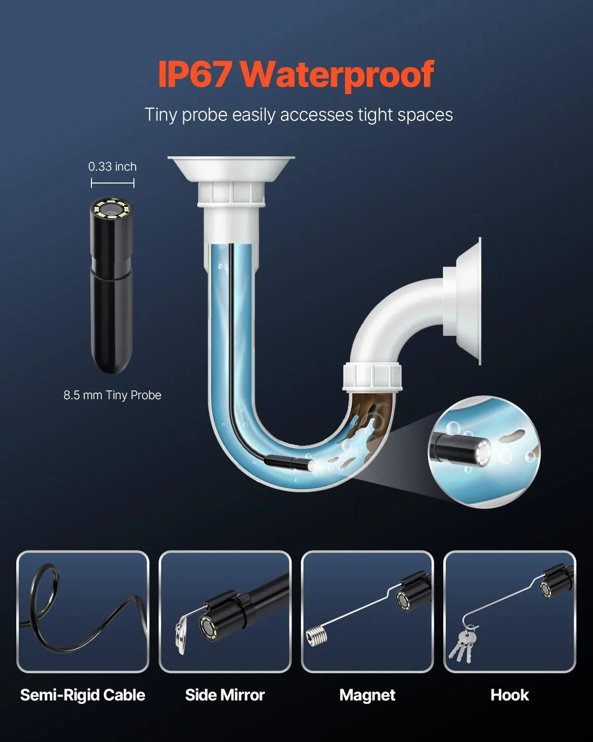 VEVOR Endoscope Camera 1920P HD Borescope for Android & IOS with 16.4FT Cable