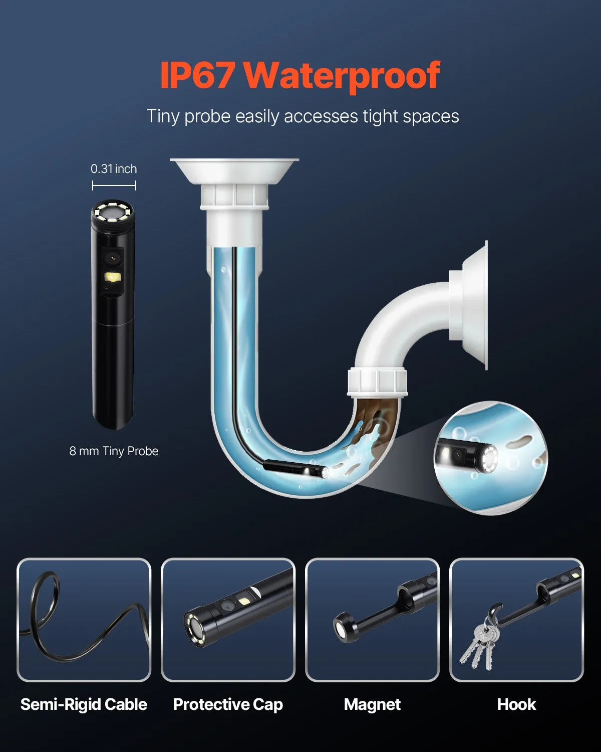 VEVOR Dual Lens Borescope Endoscope Camera for Android IOS & 10FT Snake Cable