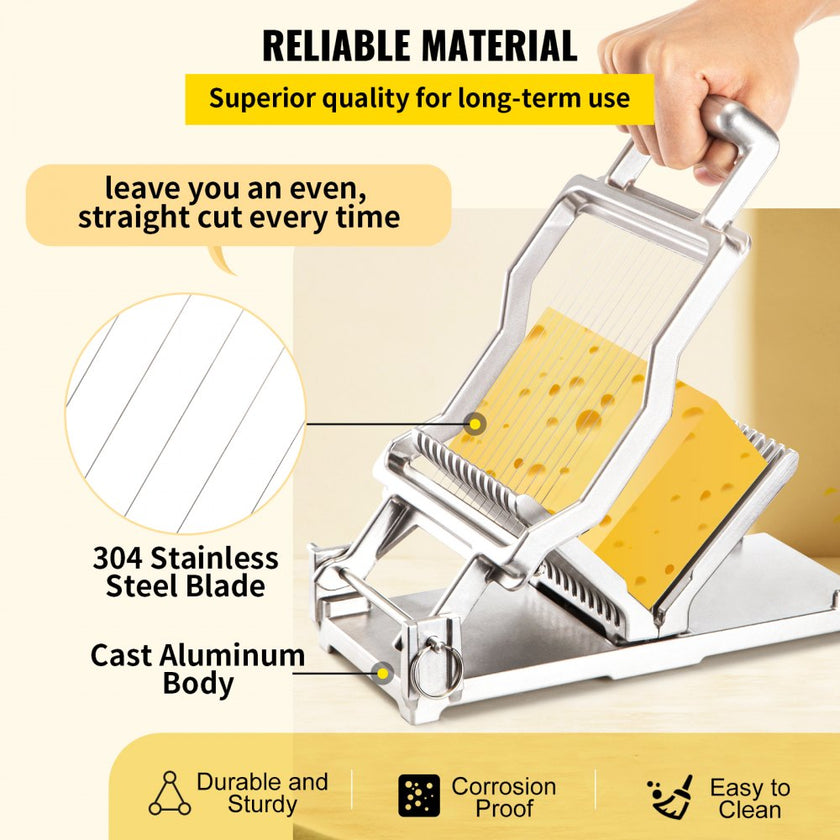 VEVOR Cheese Cutter With Wire 1 cm & 2 cm Cheeser Butter Cutting Blade Replaceable Cheese Slicer Wire, Aluminum Alloy Commercial Cheese Slicer w/ 304 Stainless Steel Wire Kitchen Cooking Baking Tool