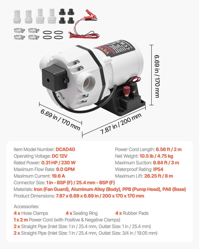 VEVOR DEF Transfer Pump 9 GPM DC 12V for Diesel Exhaust Fluid Urea Self Priming