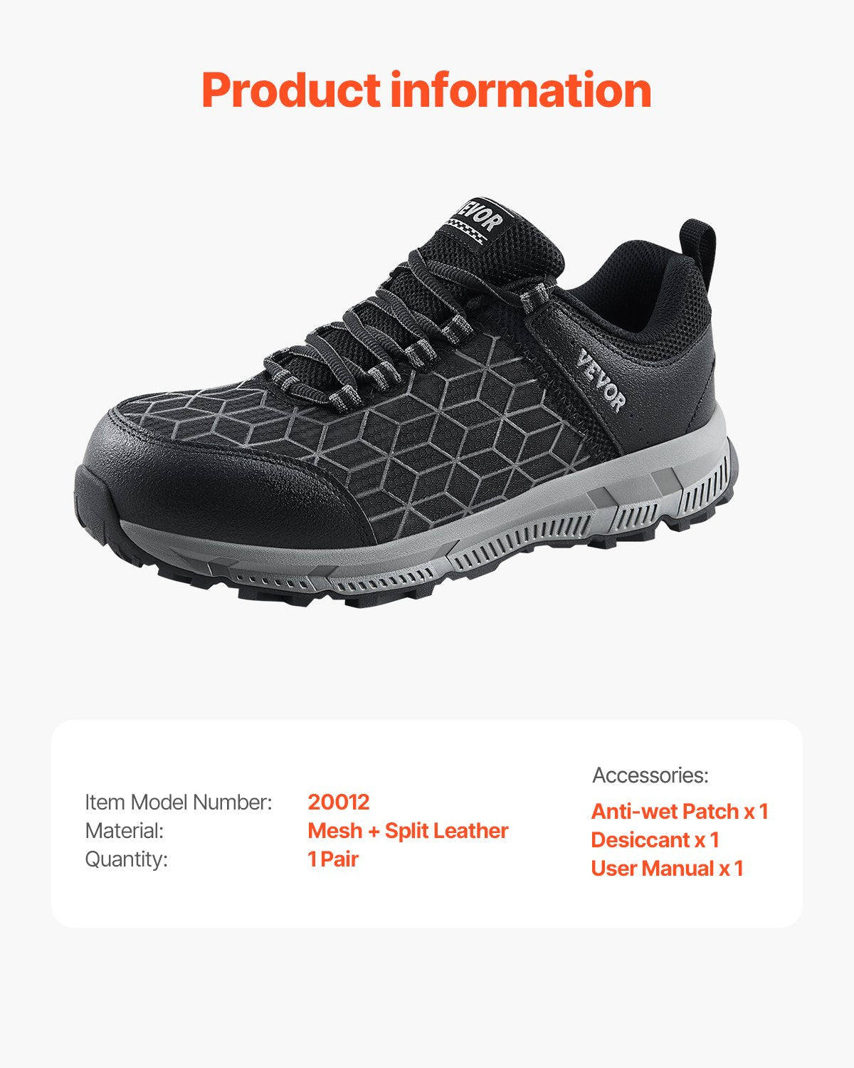 VEVOR Steel Toe Shoes for Men US Size 10 Athletic Work Shoe Sneakers Black