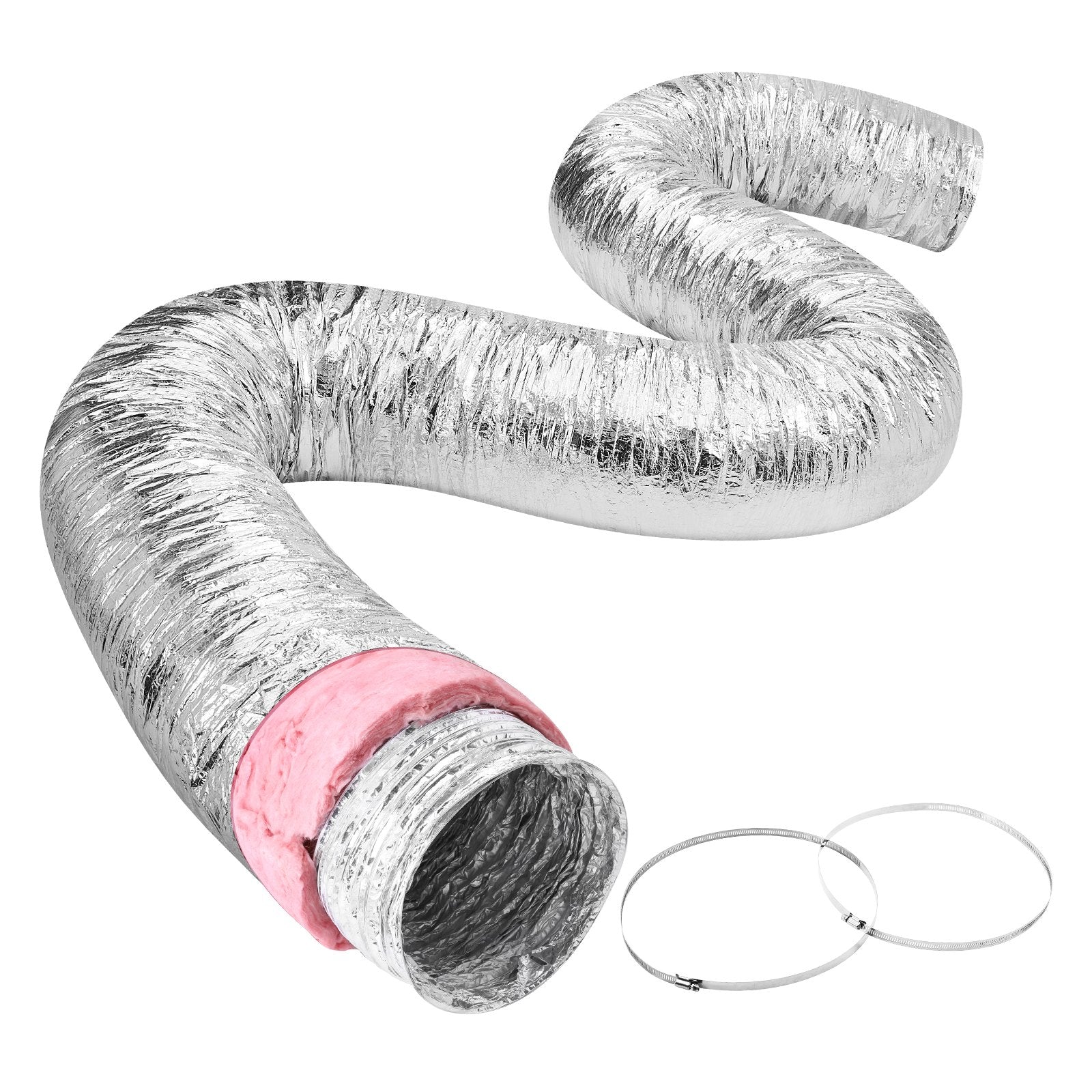 VEVOR Dryer Vent Hose, 10'' Insulated Flexible Duct 25FT Long with 2 Duct Clamps, Heavy-Duty Three Layer Protection for HVAC Heating Cooling Ventilation and Exhaust, R-6.0 Flame Resistance Value