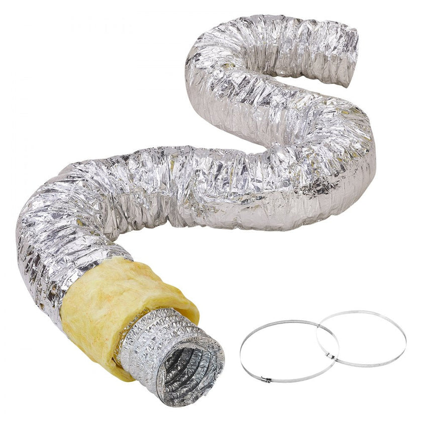 VEVOR Dryer Vent Hose, 5'' Insulated Flexible Duct 25FT Long with 2 Duct Clamps, Heavy-Duty Three Layer Protection for HVAC Heating Cooling Ventilation and Exhaust, R-4.2 Flame Resistance Value