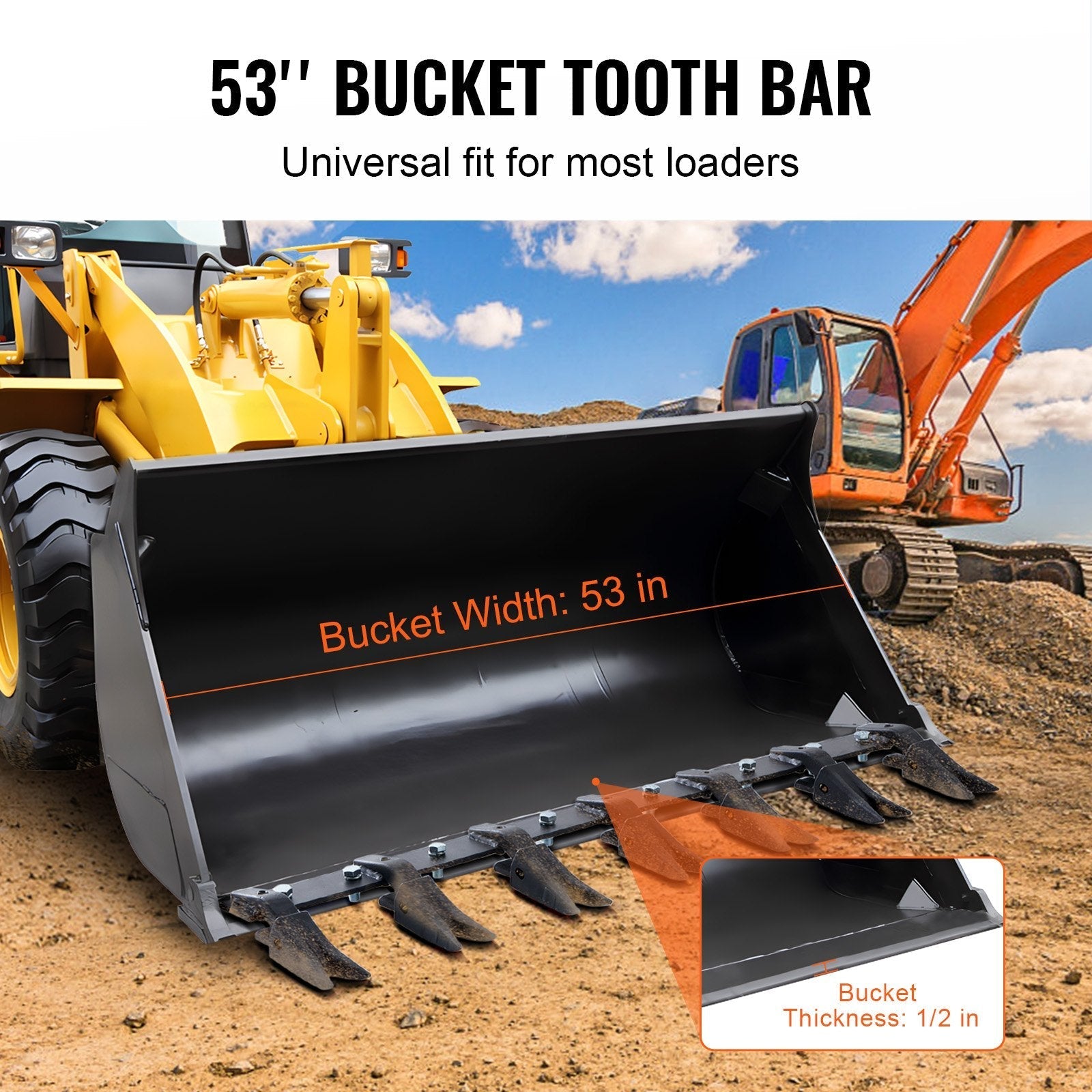VEVOR Bucket Tooth Bar, 53'', Heavy Duty Tractor Bucket Teeth Bar for Sub-Compact Tractor Loader, 4560 lbs Load-Bearing Capacity, Fits Bucket Cutting Edges Sized 1/2