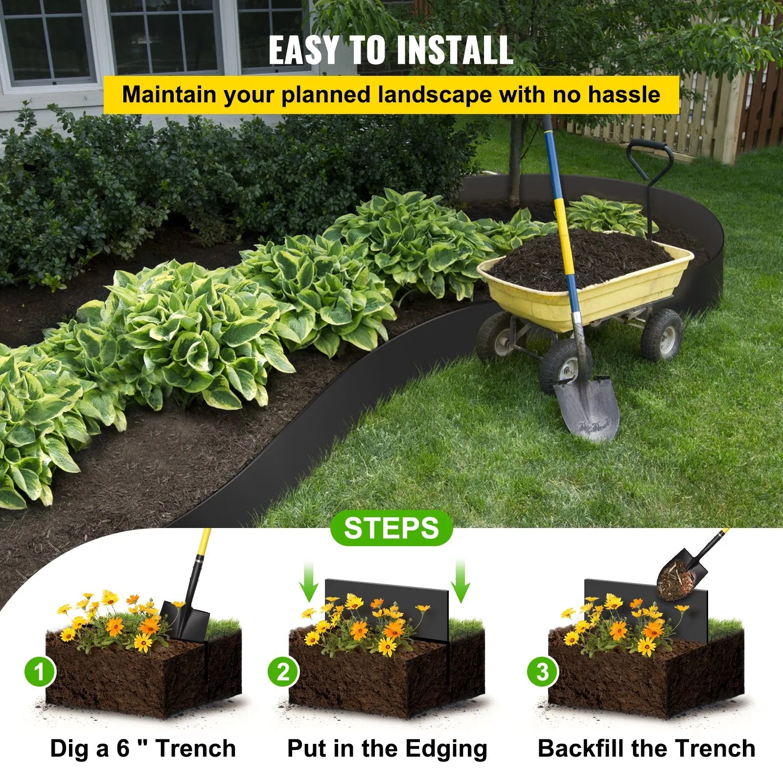 VEVOR Landscape Edging Terrace Board 150 ft Length 10 inch Depth Lawn Garden