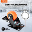 VEVOR Caster Wheels, 2-inch Swivel Plate Casters, Set of 4, with Security Dual Locking No Noise PVC Wheels, Heavy Duty 150 lbs Load Capacity Per Caster, Non-Marking Wheels for Cart Furniture Workbench
