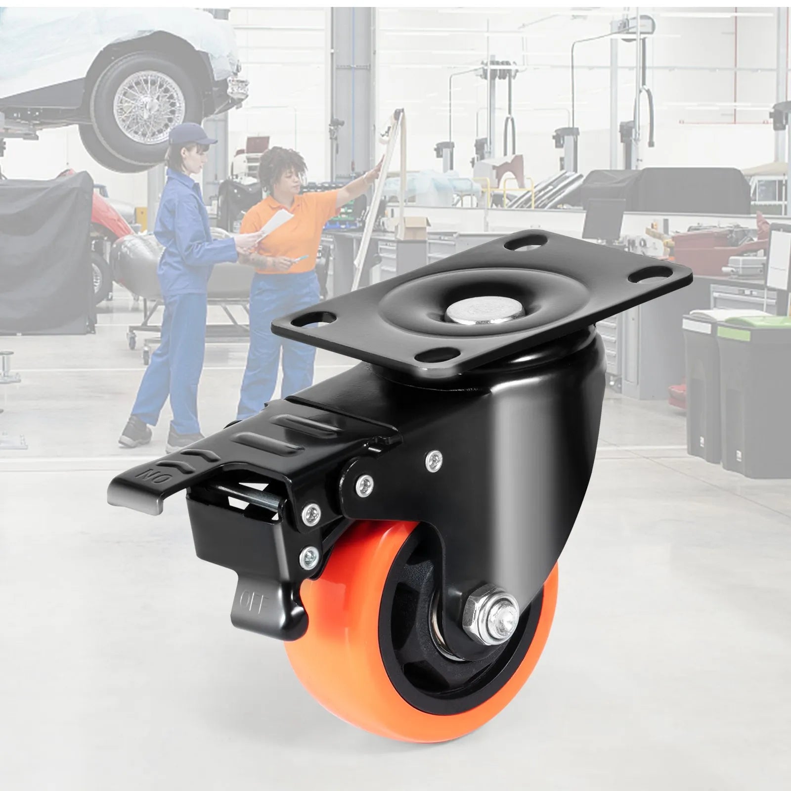 VEVOR Caster Wheels, 3-inch Swivel Plate Casters, Set of 4, with Security A/B Locking No Noise PVC Wheels, Heavy Duty 250 lbs Load Capacity Per Caster, Non-Marking Wheels for Cart Furniture Workbench