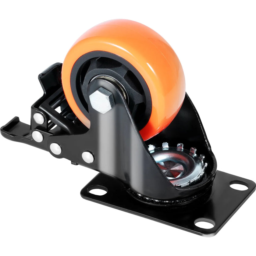 VEVOR Caster Wheels, 3-inch Swivel Plate Casters, Set of 4, with Security A/B Locking No Noise PVC Wheels, Heavy Duty 250 lbs Load Capacity Per Caster, Non-Marking Wheels for Cart Furniture Workbench