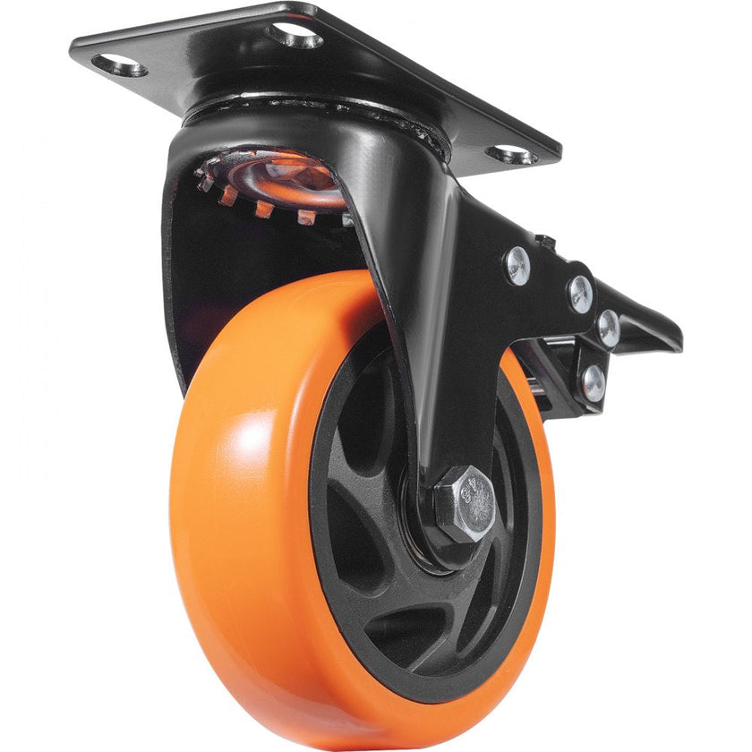 VEVOR Caster Wheels, 4-inch Swivel Plate Casters, Set of 4, with Security A/B Locking No Noise PVC Wheels, Heavy Duty 350 lbs Load Capacity Per Caster, Non-Marking Wheels for Cart Furniture Workbench