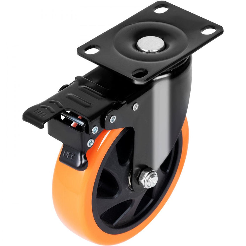 VEVOR Caster Wheels, 4-inch Swivel Plate Casters, Set of 4, with Security A/B Locking No Noise PVC Wheels, Heavy Duty 350 lbs Load Capacity Per Caster, Non-Marking Wheels for Cart Furniture Workbench