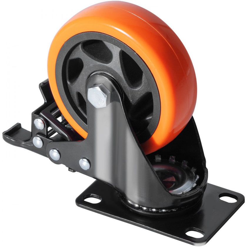 VEVOR Caster Wheels, 4-inch Swivel Plate Casters, Set of 4, with Security A/B Locking No Noise PVC Wheels, Heavy Duty 350 lbs Load Capacity Per Caster, Non-Marking Wheels for Cart Furniture Workbench